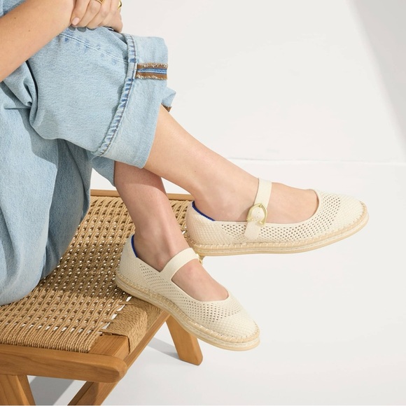 NEW Rothy's Sz 8 The Espadrille Mary Jane 290-002 Jasmine Flats Shoes - Picture 1 of 16